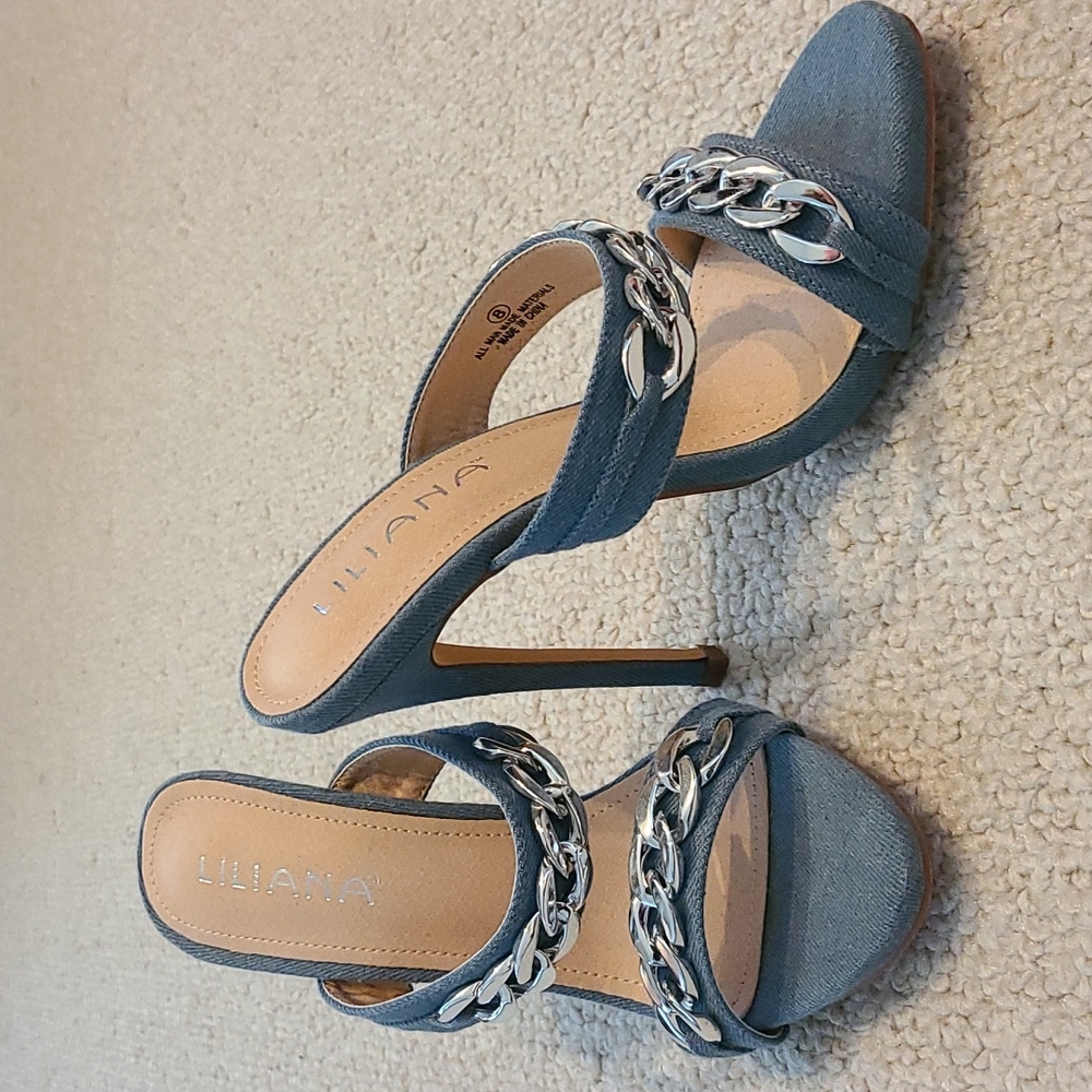 Denim jeans silver heels